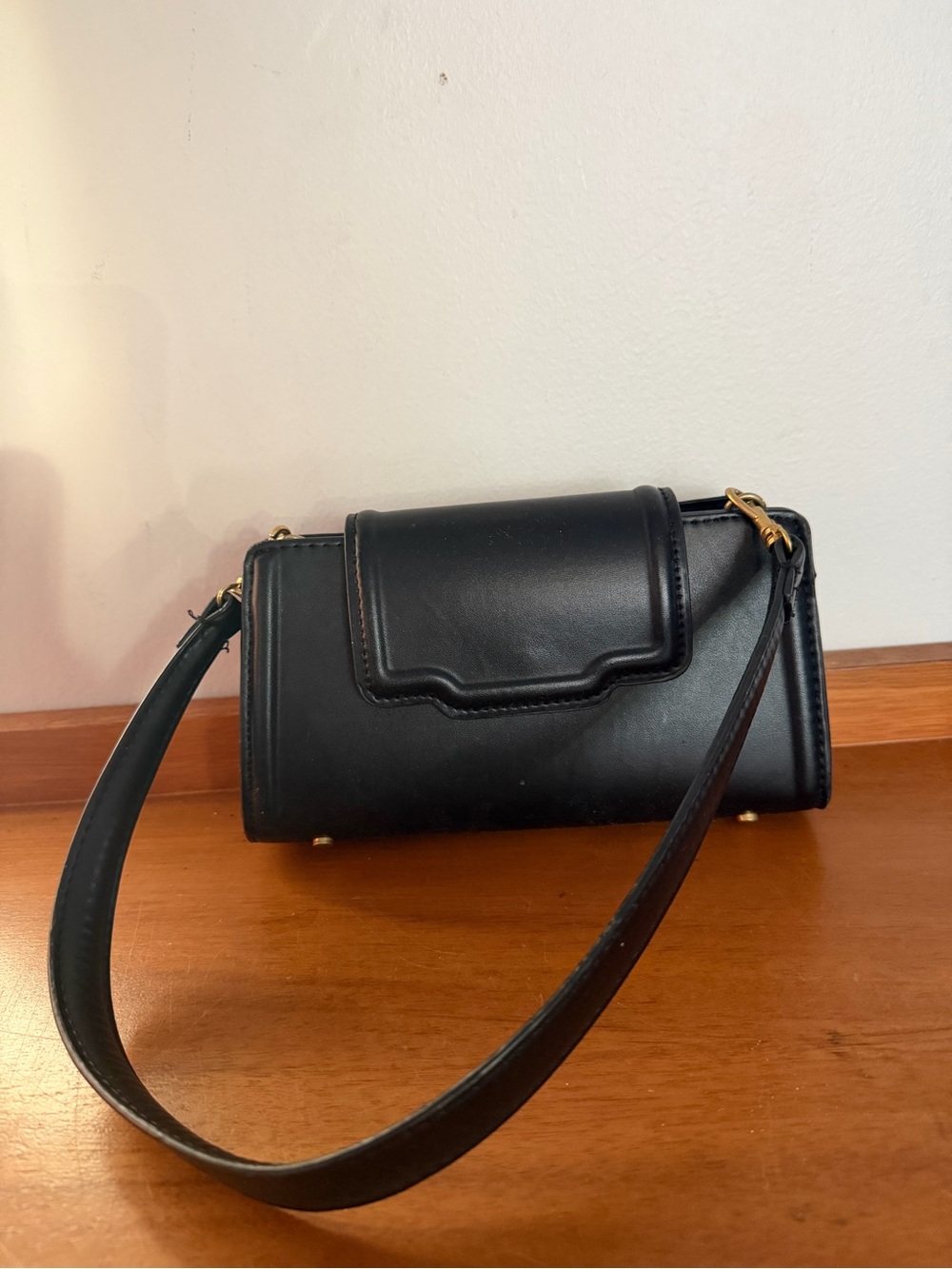 Zara Black Mini Shoulder Bag with Gold Hardware